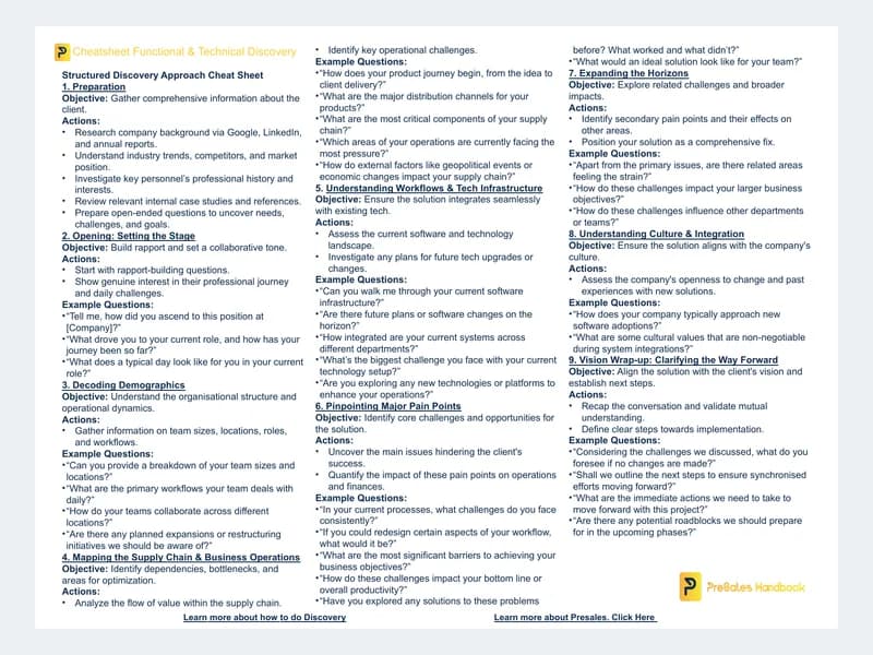 Preview of Discovery cheat sheet (editable)
