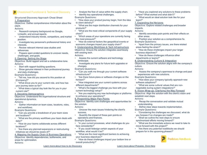 Preview of Functional and technical discovery cheat sheet